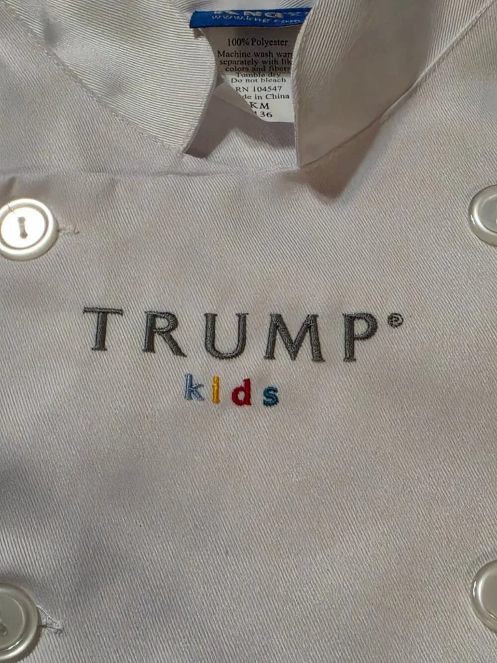 Vtg Trump Kids Hotel Chef Coat Jacket Child Size KM KNG Hospitality Memorabilia